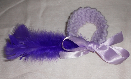 Handmade Knitted Baby Headband with Bow and Feather Newborn to 3 Months Lavender and Purple